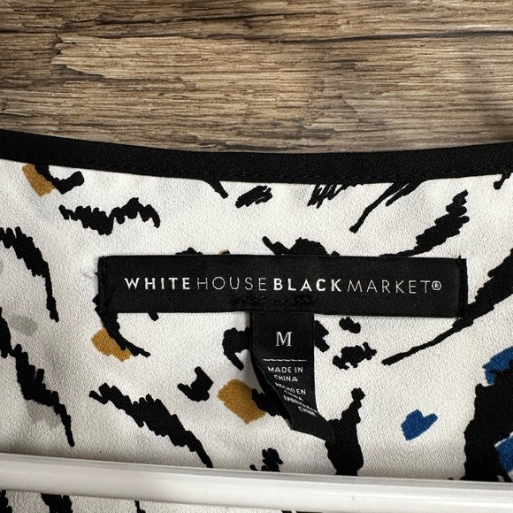 White House Black Market Animal Print Blouse - Black, White, Gold - Picture 5 of 6